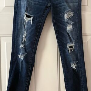 American Eagle Outfitters Dark Blue Distressed Skinny Jeans